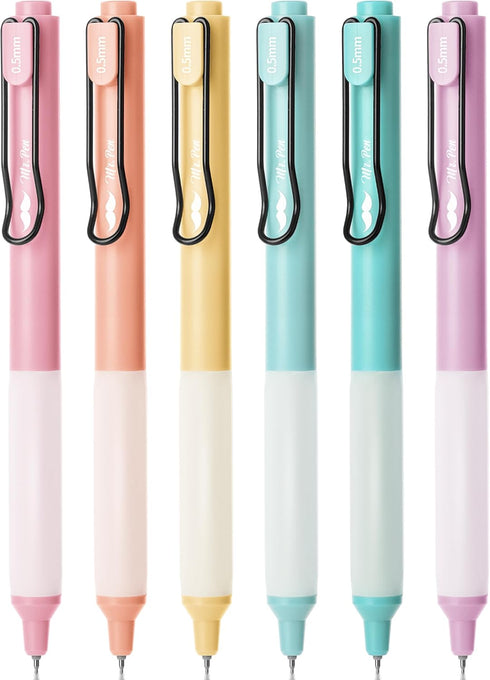 Mr. Pen Retractable Gel Pens, 6 Pack, Black Ink, Pastel Barrels, 0.5mm Fine Point, Aesthetic Pens