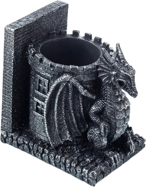 MyGift Black Resin Dragon Decorative Bookends, Heavy Books with Pencil Holder for Desk, Office Supplies Fantasy Dragons