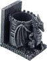 MyGift Black Resin Dragon Decorative Bookends, Heavy Books with Pencil Holder for Desk, Office Supplies Fantasy Dragons