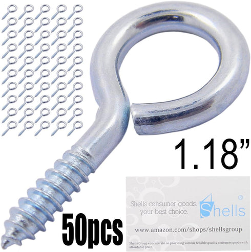 50PCS Silver Color Zinc Plated Metal Cup Hooks - Eye Shape Screw Hooks with Self-tapping Screws, 1.18 Inches