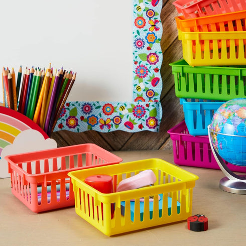 Bright Creations 12 Pack Small Plastic Classroom Storage Bins for Organization, School Supplies, 6 Colors