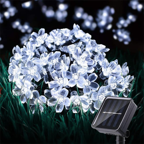 Outdoor Solar Flower String Lights, 50 LED Waterproof Fairy Light Decorations for Christmas Tree Garden Patio Yard