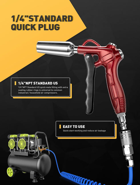 High Volume Air Blow Gun with Powerful Flow Nozzle, Retro Red Blower Gun with Stainless Steel Extension