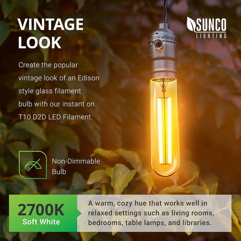 Sunco Lighting 6 Pack 5W=40W Dusk to Dawn Outdoor T10 Light Bulbs, 2700K Soft White, E26 Base, 450 Lumens