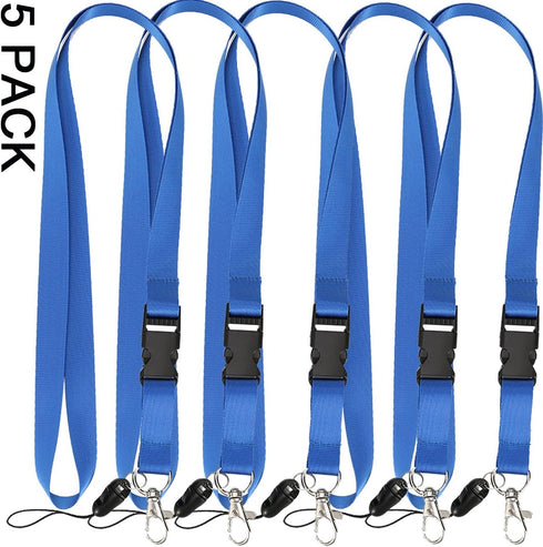 YOUOWO 5 Pack Neck Lanyards, Quick Release Blue Lanyard with Clip for ID Badge Holder, Keys, Office, Cell Phones