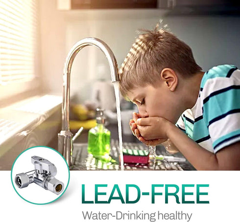 Lead-Free Brass Chrome-Plated Add-A-Tee 3-Way Angle Stop Valve, 3/8 Inch for Water Filters