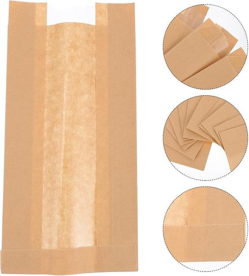 30pcs 23x12x5cm Commercial Holibanna Kraft Paper Bread Bags with Window Mini Bread Pouches for Bakery Toast