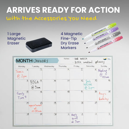 Monthly Magnetic Calendar for Refrigerator, 17x12” Dry Erase Fridge Calendar Magnet, Organizes 2025 Schedules
