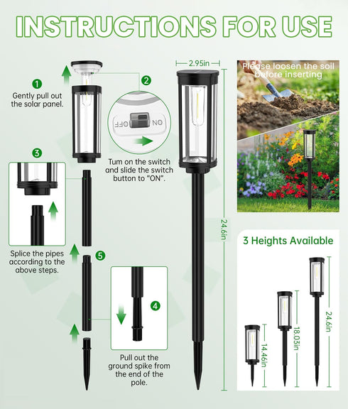 2 Pack IP65, BITPOTT Bright Solar Pathway Lights, Solar Lights Outdoor Waterproof Auto On/Off Pathway Landscape