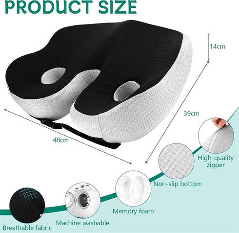 Generic Memory Foam Orthopedic Cushion, Ergonomic Coccyx, Adjustable Seat Width, for The Office,car(Dark Gray)