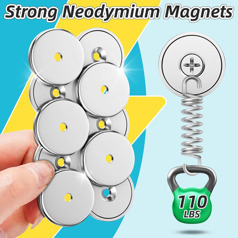 Strong Neodymium Magnets, 10Pack 110LBS Waterproof Cup Magnets with Stainless Screws for Wall Mounting