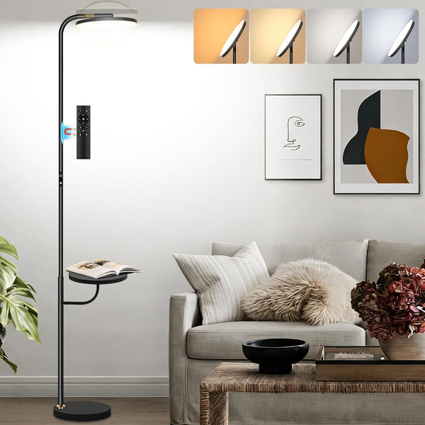 36W LED Floor Lamp with Table & Shelves, Minimalist Stepless Dimmable Torchiere