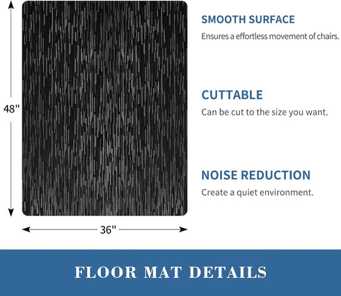 Chair Mat for Hard Floor, TYDLE 36"x48" Office Chair Mat for Hardwood Floor, Vinyl Chair Mat for Gaming Chairs, Non-Slip Waterproof Floor Protector Rolling Computer Desk Mat for Home Office (Black) by Tydle