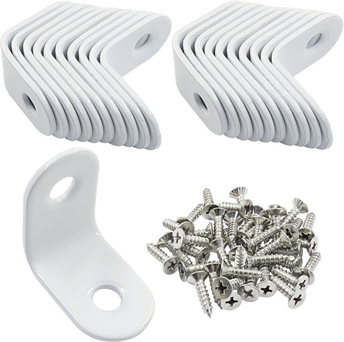 Bivethoi 20 Pcs 25x25x16mm L Shape Bracket, Stainless Steel White Shelf Brackets with