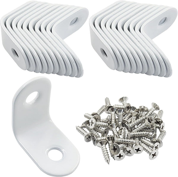 Bivethoi 20 Pcs 25x25x16mm L Shape Bracket, Stainless Steel White Shelf Brackets with