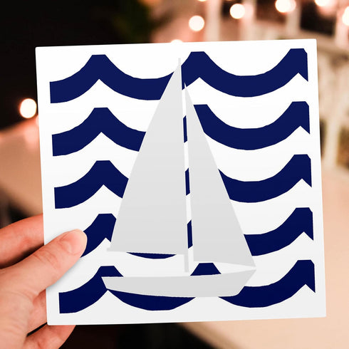 Sailboat 6 Pack Greeting Cards - White Toy On Blue Waves - - Dcor II