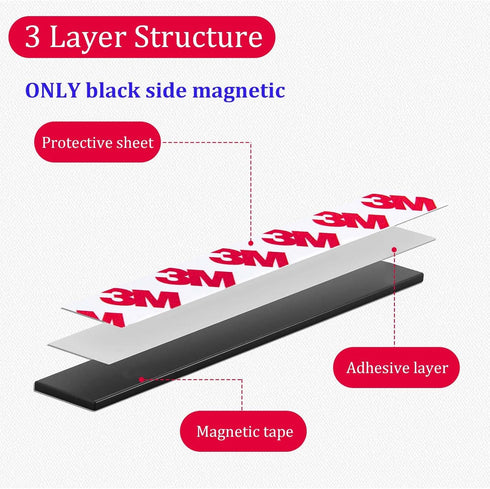 Flexible Magnetic Tape Strip Roll with 3M Adhesive Backing, 1in Wide x 40ft Long Sticky Magnet Tape Strips