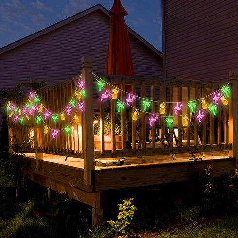 Summer 30 16Ft Summer Tropical Beach Hawaiian String Lights - LED Battery Operated Tropical Flamingo Pineapple Palm
