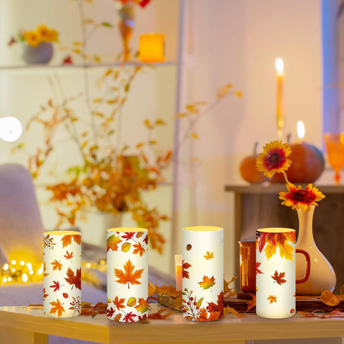 18-Key Tiamon Maple Leaf Flameless Candles Led Leaves Candles Battery Operated Yellow Flickering Candles with Remote
