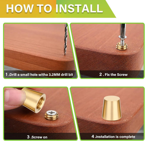 Brass Cutting Board Feet, Walnut Wood Cutting Board Feet, Polished and Anti Skid Pad with Stainless Steel Screws