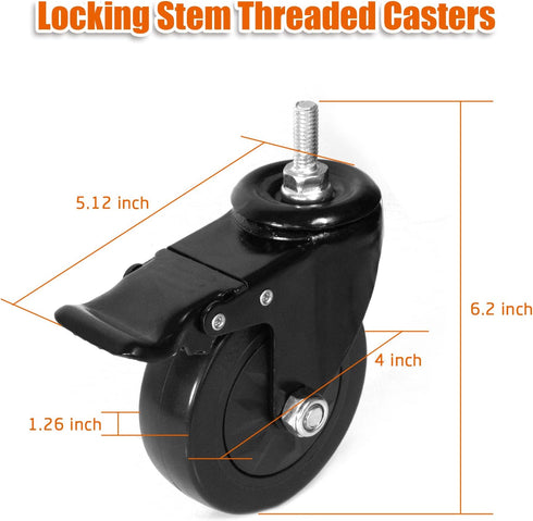 4 Inch Set 4 Caster Wheels Locking Stem Casters,Swivel Stem Casters Suitable for Original Big Size Green Egg Rolling