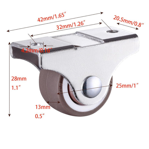 1 inch Fixed Caster Wheels -Small Caster Wheels + Screws-Low Profile Castor - Set of 8 No Floor Marks Silent Casters - Mini Wheels for Cart(Brown)