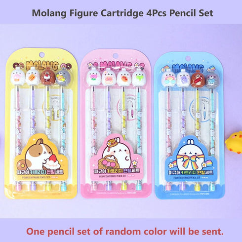 Molang Figure Cartridge Pencil 4pcs Set - Kawaii Korean Stationery, Cute Refillable Mechanical Pencils, School & Office Supplies, Smooth Writing Experience by MENBLY