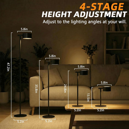 4-in-1 LED Floor Lamp with Detachable Magnetic Head - Adjustable Height Standing Lamp & Table Lamp, Portable Night