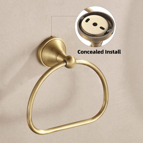 WOLIBEER Brass Towel Ring, Antique Hand Towel Holder Hanger, Round Bathroom Wall Mounted Accessories