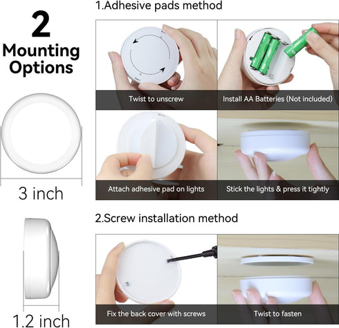 BESTDLCLITE Closet Counter Kitchen,2 Pack LED Puck Lights with Remote Control, Under Cabinet Lighting Stick on Tap/Push