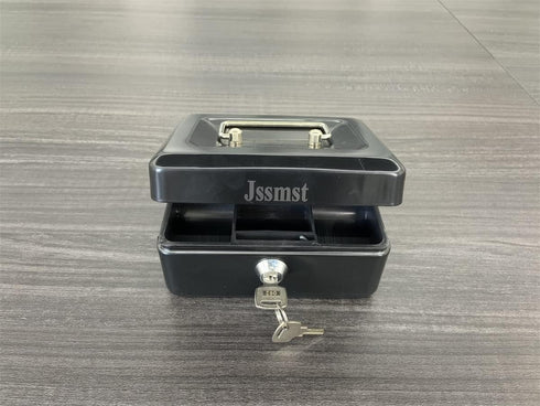 Jssmst Small Lock Cash Box with Money Tray, Metal Lock Box for Kids, Black, 5.91 x 4.72 x 2.95 inches