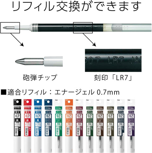 Pentel BL77-L7 EnerGel Gel Ink Ballpoint Pen, Limited Edition, 0.7mm, 7 Colors Set