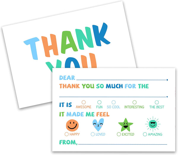 FQPJA Colorful Thank You Card For Kids, Fill In The Blank Birthday Greeting