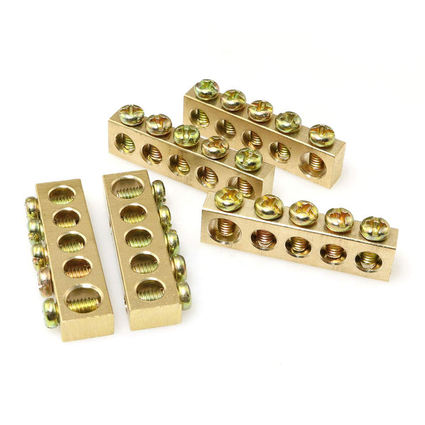 5pcs Electrical Wire Screw Terminal Ground, Brass Grounding Bars, 5 Positions Terminal Ground Bar