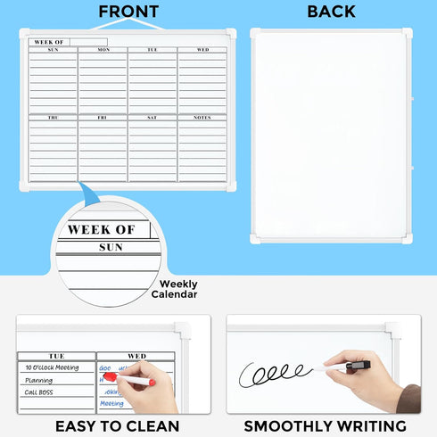 MaxGear Small Weekly Calendar Dry Erase Board for Wall, 16"x12" Hanging Double-Sided White Board, Portable Whiteboard for Planning, Drawing, Memo, to Do List, School, Home, Kitchen, Office by MaxGear