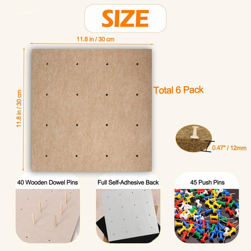 Large Brown Felt Pinboard, 12"x12"-1/2" Thick, 6 Pack Self-Adhesive Cork Board for Walls, Soundproof Vision Board with