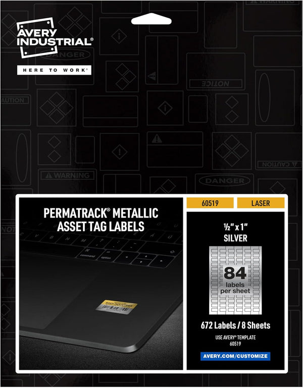 Avery Metallic Asset Tag Labels, 1/2" x 1", 672 Waterproof Laser Printable Tags (60519)