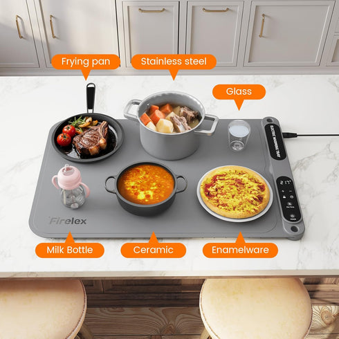 7-Temp Settings, 8s Firelex Food Warming Mat for Buffet, Silicone Food Warm Mat with Timer & Fast Heat, The Perfect