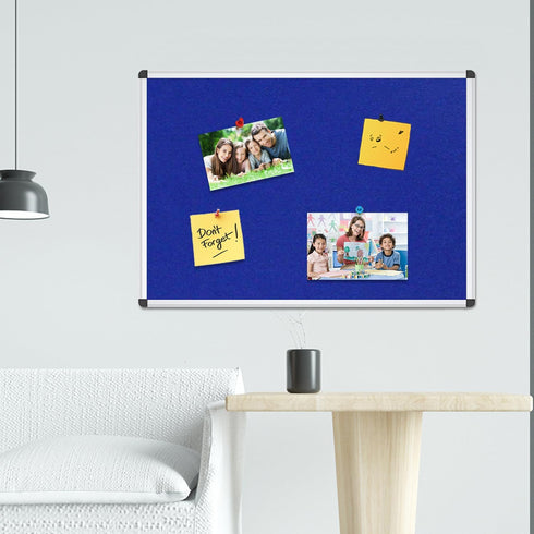 VIZ-PRO Felt Notice Board Blue, 36 X 24 Inches with Silver Aluminium Frame