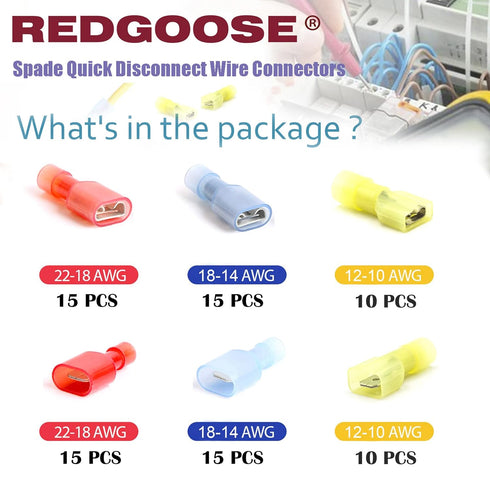 80PCS Spade Quick Disconnect Wire Connectors, 22-10 AWG Male and Female Crimp Terminal, 22-18AWG Red, 18-14AWG Blue