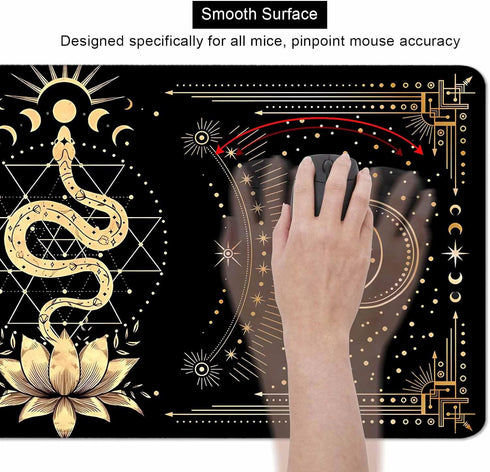Black & Gold Large Mouse Pad, Boho Snake Witch Desk Mat for Desktop, 35.4x15.7 in for Gaming & Office