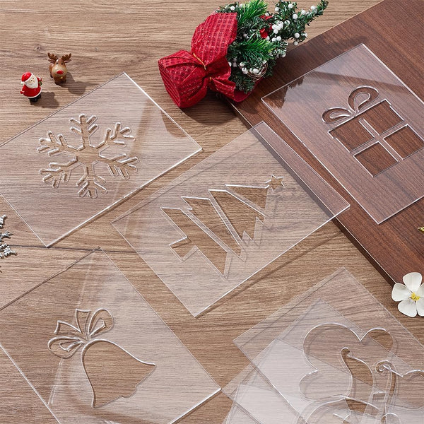 INFUNLY 8PCS Xmas Tree Acrylic Router Template 7.8x5.5 Snowflakes Gifts Clear Acrylic