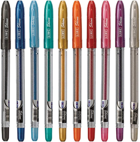 linc Shine Glitter Gel Pen, 10 CT Assorted, 1.0mm Medium Tip, Broad for Thick Vibrant Lines, Stocking Stuffer