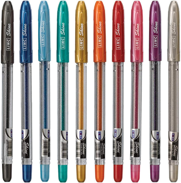 linc Shine Glitter Gel Pen, 10 CT Assorted, 1.0mm Medium Tip, Broad for Thick Vibrant Lines, Stocking Stuffer