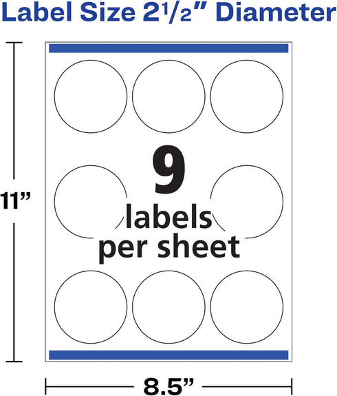 Avery Printable Round Labels, Sure Feed, 2.5" Diameter, Glossy White, 90 Customizable Labels (22830)