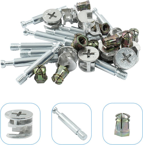 10 Set Cabinet Furniture Connecting Cam Fitting with Dowel and Pre-Inserted Nut