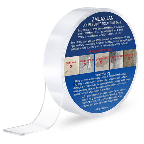 Strong Nano Double Sided Tape - Heavy Duty Mounting, Clear Removable Wall Sticky Adhesive Strips for Hanging