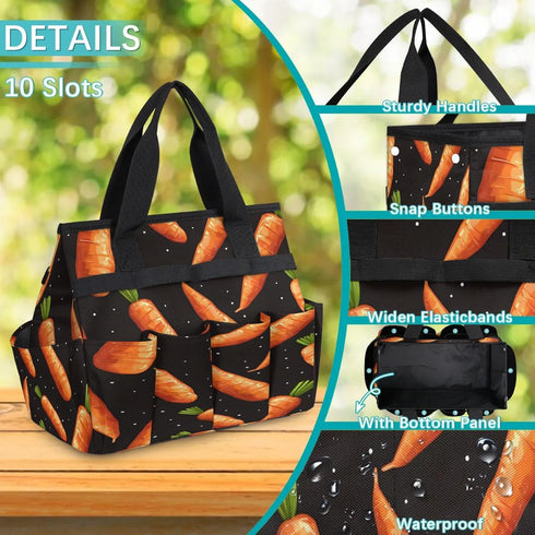 Shoblo 10 Carrots Garden Tool Bag Waterproof Gardening Tool Storage Bag with Handle & Pockets Gardening Tote Bag