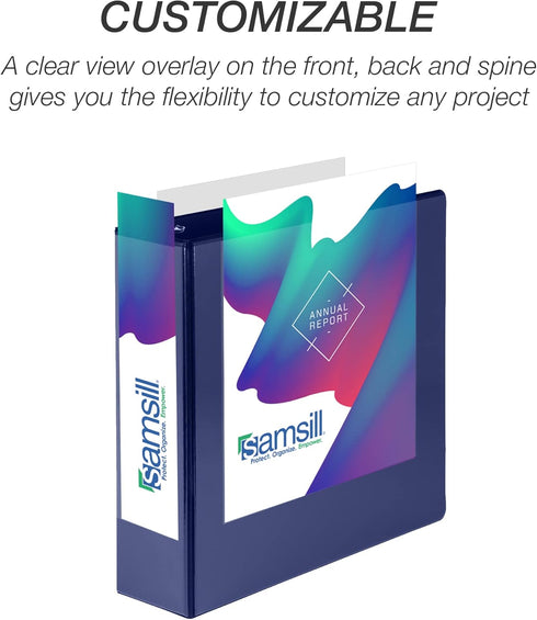 Samsill Durable 3 Inch Binder, Made in the USA, D Ring Binder, Customizable Clear View, Blue, 4 Pack