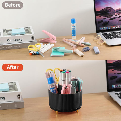 Desk Pencil Pen Holder, 5 Slots 360° Rotating Organizer for Office, School, Home, Art Supplies, Black